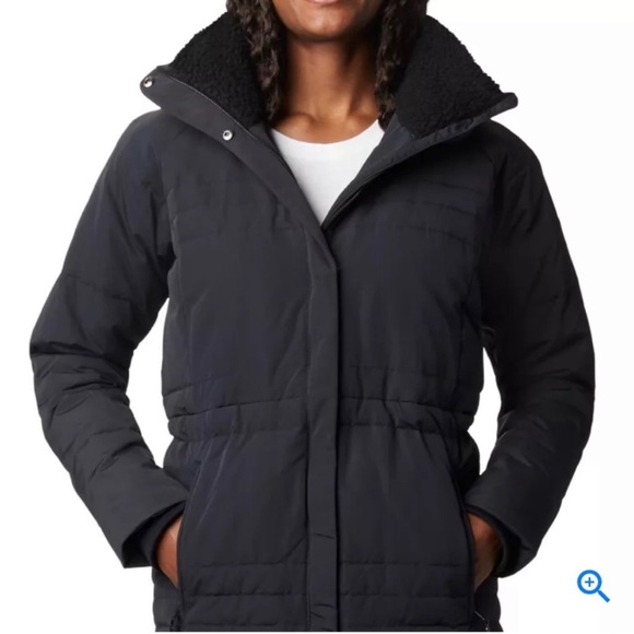 Woman’s long black Columbia winter jacket size LG - Picture 3 of 14